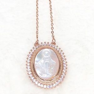 Rose Gold Virgin Mary Necklace / Zirconia